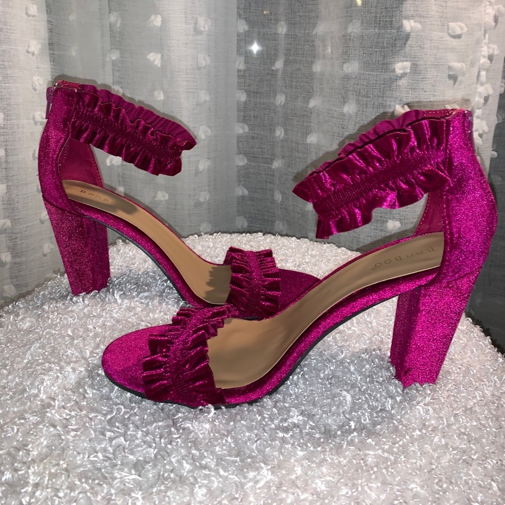 Brand new Fuchia Velvet Heel Sandals!